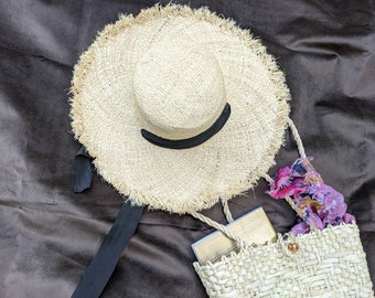 Fransen Basthut mit breiter Krempe FRINGE Sonnenhut für Strandurlaub Sommerpartys Eleganter Strohhut mit breiter Krempe