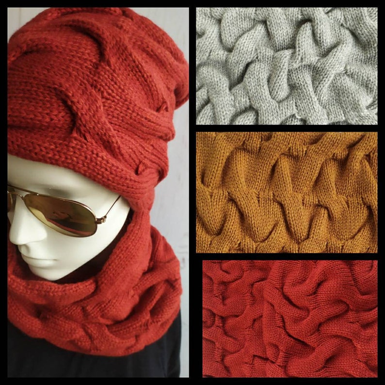 BURNT ORANGE Super cool Knit set hat and scarf snood Siena Color Warm wool beanie and Scarf snood Knit kit for Women CHRISTMAS gift for her