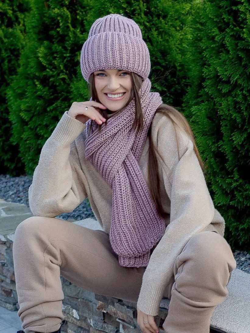 CREAM BEIGE Knit Set CHUNKY Hat and Scarf Warm Wool Beanie  display picture 3