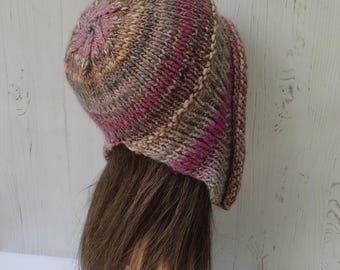 Handmade knit set PINK ear flaps hat and  mittens Knitted warm hat with ears warmer and mittens Warm wool hat bonnet Quality pure wool yarn