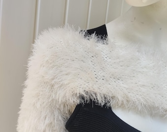 Handmade Knitted Fluffy Shrug Bolero White Faux Fur Yarn Arm Warmer Elegant Bridal Cover Up Custom Order Available