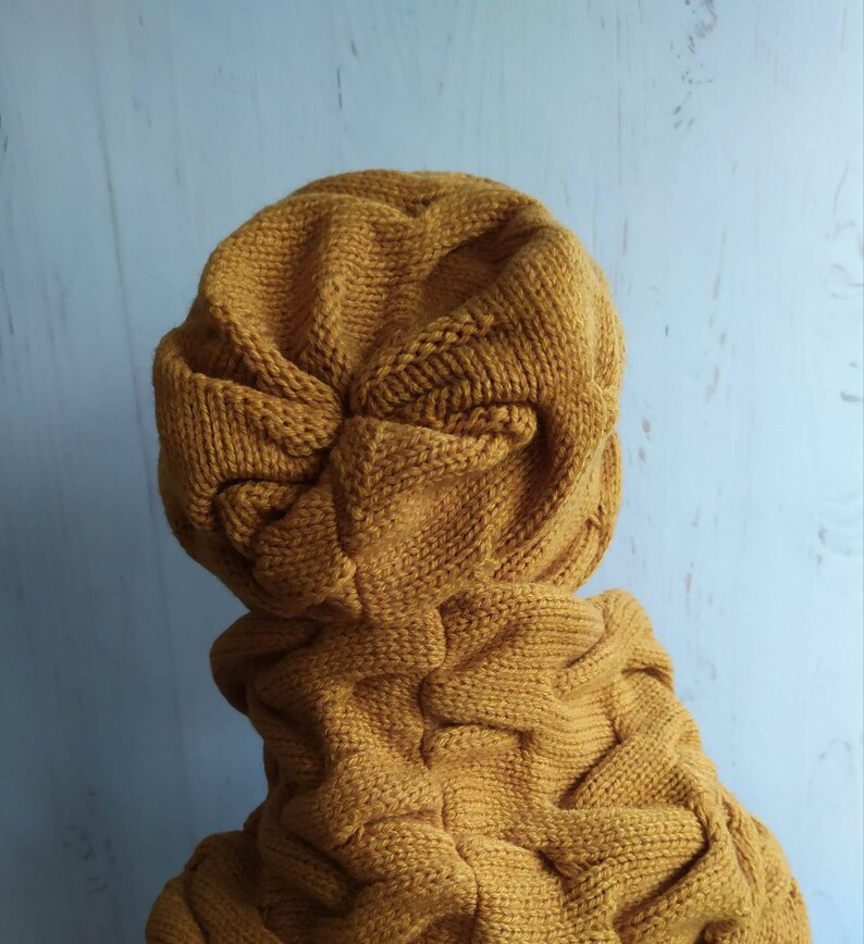 MUSTARD beautiful Knit set hat and scarf snood Yellow mustard warm wool beanie and scarf snood Knit kit for Women CHRISTMAS gift for her