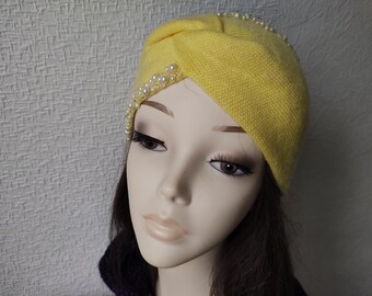 Women knit headband Angora warm headband for women and girls Mohair knitted head dress Mini turban