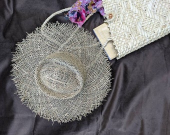 Stroh Fransen Hut mit breiter Krempe FRINGE Bast Sonnenhut für Strand Urlaub Sommerpartys Eleganter Strohhut mit breiter Krempe