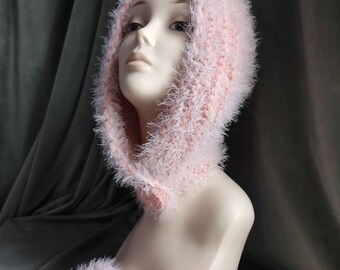APRICOT WHITE BONNET hat for women and girls Hand warmers as gift Fluffy bonnet hat Cute and cozy knit hat Hand warmers as gift