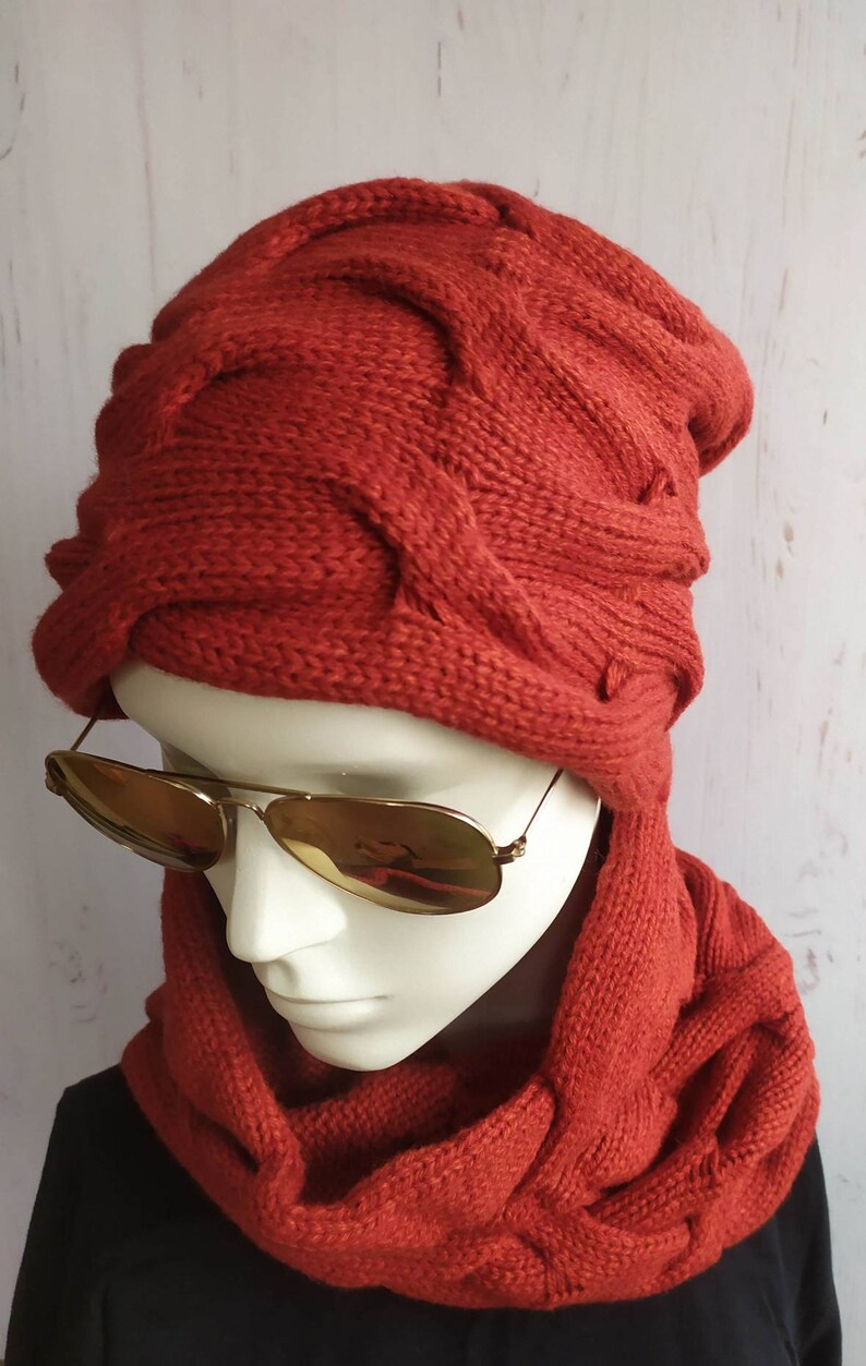 BURNT ORANGE Super cool Knit set hat and scarf snood Siena Color Warm wool beanie and Scarf snood Knit kit for Women CHRISTMAS gift for her