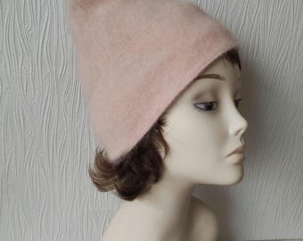 PEACH ANGORA beanie Warm knit hat Soft and warm hat for Girl Teenager Women  Winter warm beanie  One size youth style