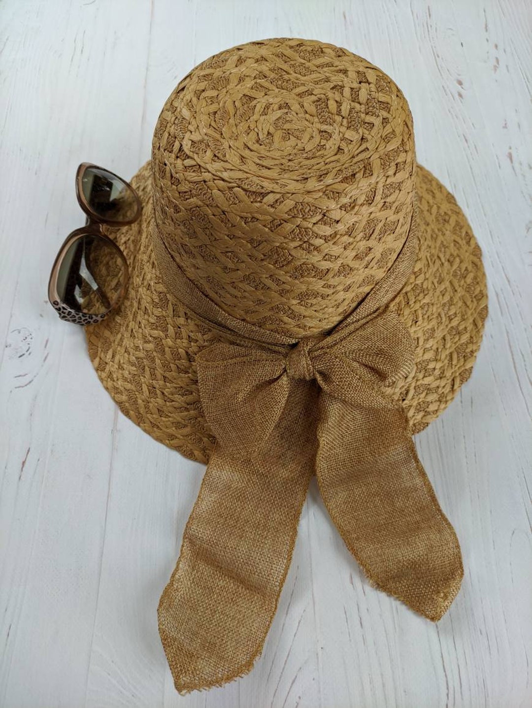 BEIGE Straw Hat Beach / Holiday Hat Elegant Wide Brimmed Straw Hat for ...