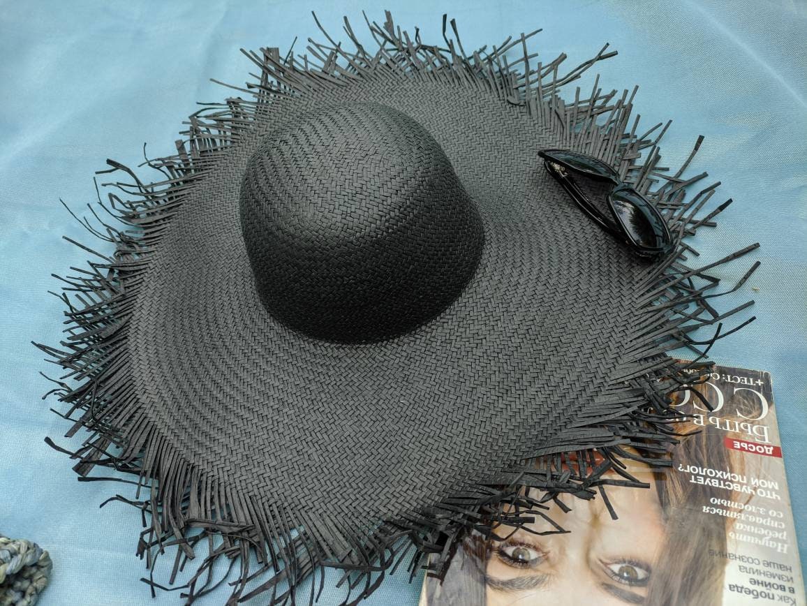 Frayed Wide Brim Straw Visor Hollowed Out Straw Sun Hat Frayed