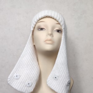 WHITE angora ear flaps hat Warm aviator hat Cozy and fluffy hat Cute ears warmers Knit EARFLAPS hat for Women Teens