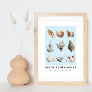 She Sells Sea Shells On The Sea Shore - Unframed print in A4 - Wall Art, Home Decor - Seaside Style Poster