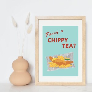 Fancy a chippy tea? Unframed print in A4/A3 Wall Art, Home Decor - Railway/Seaside Style Poster