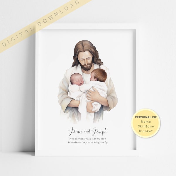 jesus holding baby, twin loss, miscarriage, stillbirth, baby loss, memorial, sympathy gift, gift for mom, Jesus holding twins, angel baby