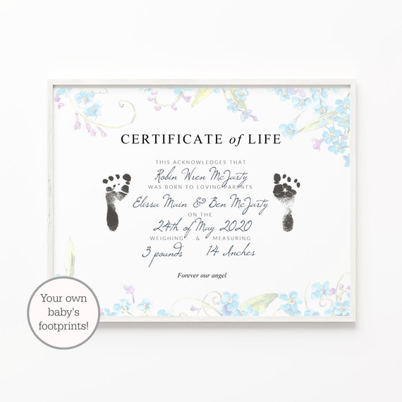 Baby Loss Print Digital Certificate of Life Forget Me Not - Etsy Israel