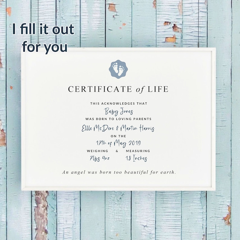 Certificate of life stillbirth miscarriage remembrance Etsy