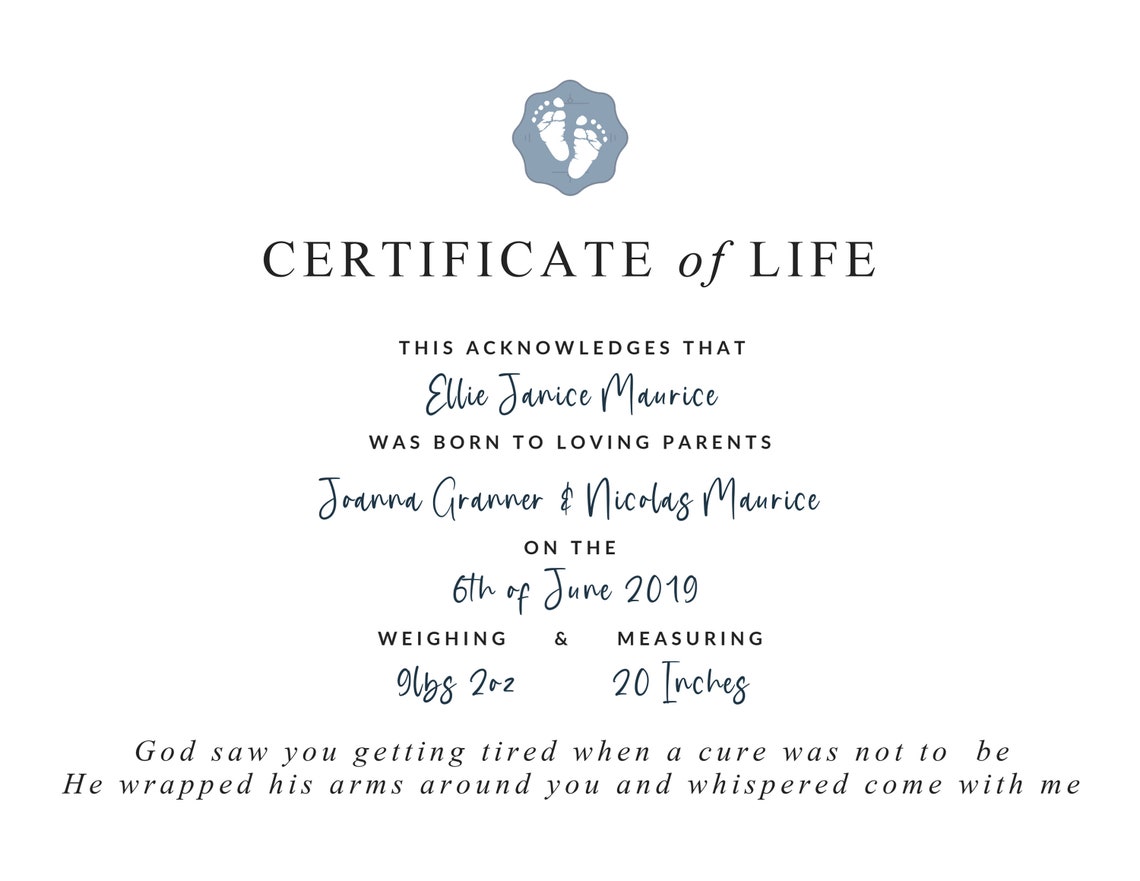 Certificate of Life Stillbirth Miscarriage Remembrance | Etsy