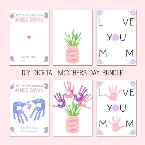 Hand Print Art Printable Diy Mothers Day Card Toddler - Etsy