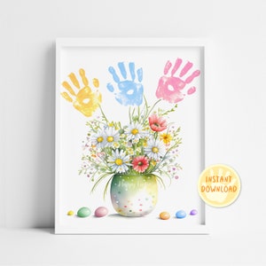 easter flowers, handprint art, footprint art, toddler activity, printable, toddler craft, baby's 1 easter, easter craft, easter decoration