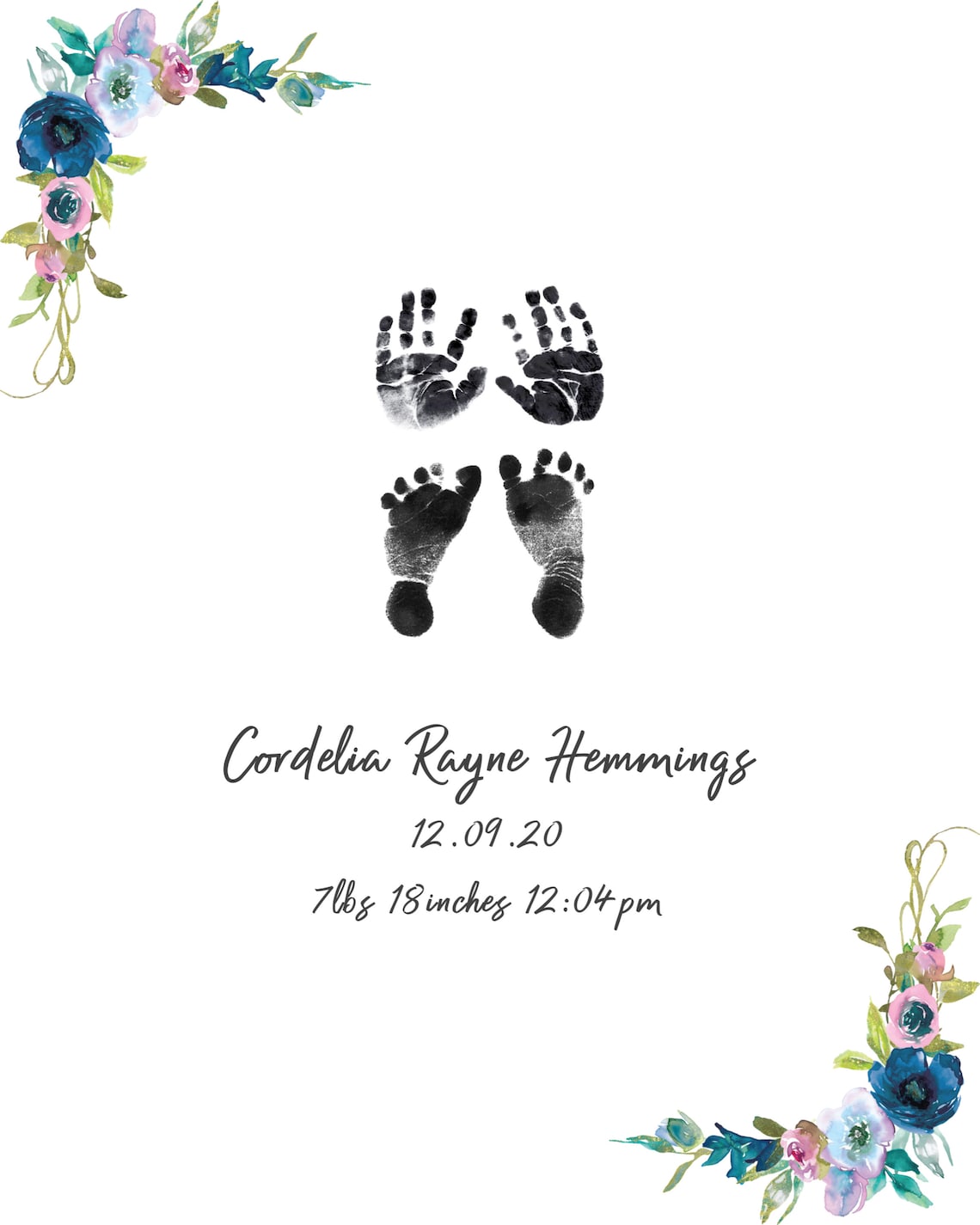 Footprint Art Newborn Keepsake Digital Print Hand Prints Etsy