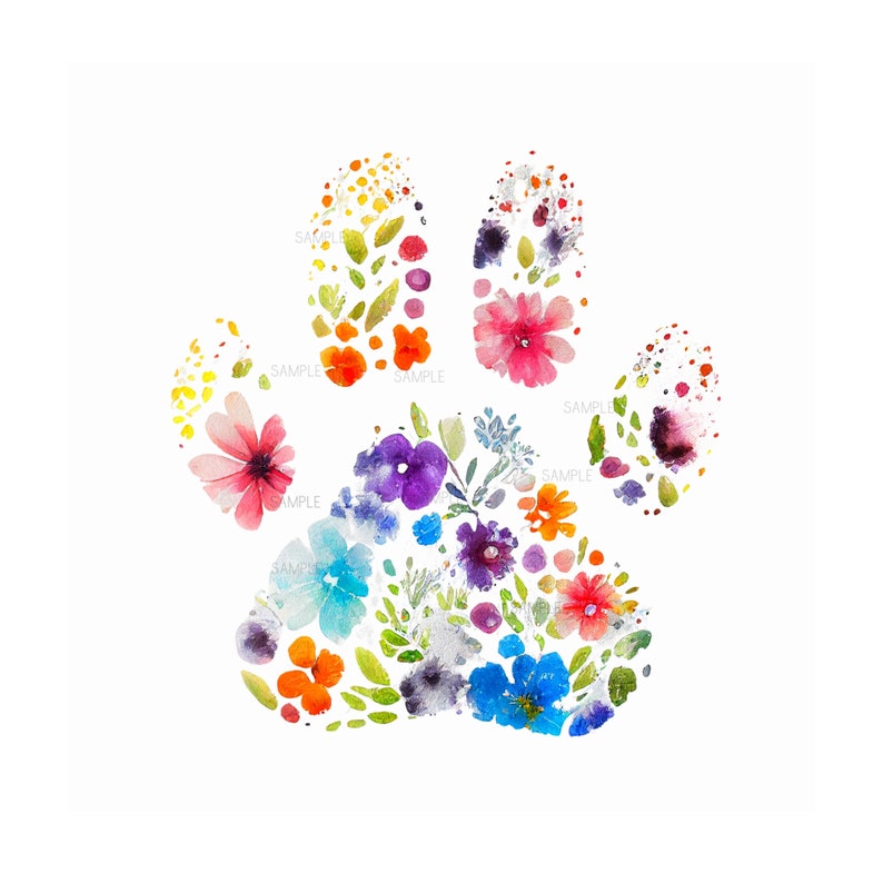 Watercolor Paw Print Dog Paw Print Flower Paw Print Etsy