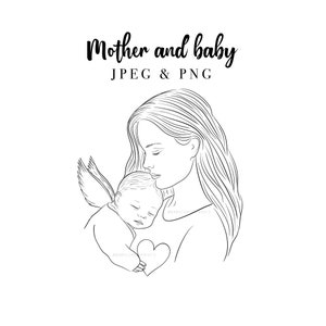 Angel baby line drawing, mother and baby, line art, angel baby Clipart, baby loss print, stillbirth, miscarriage, memorial keepsake, png