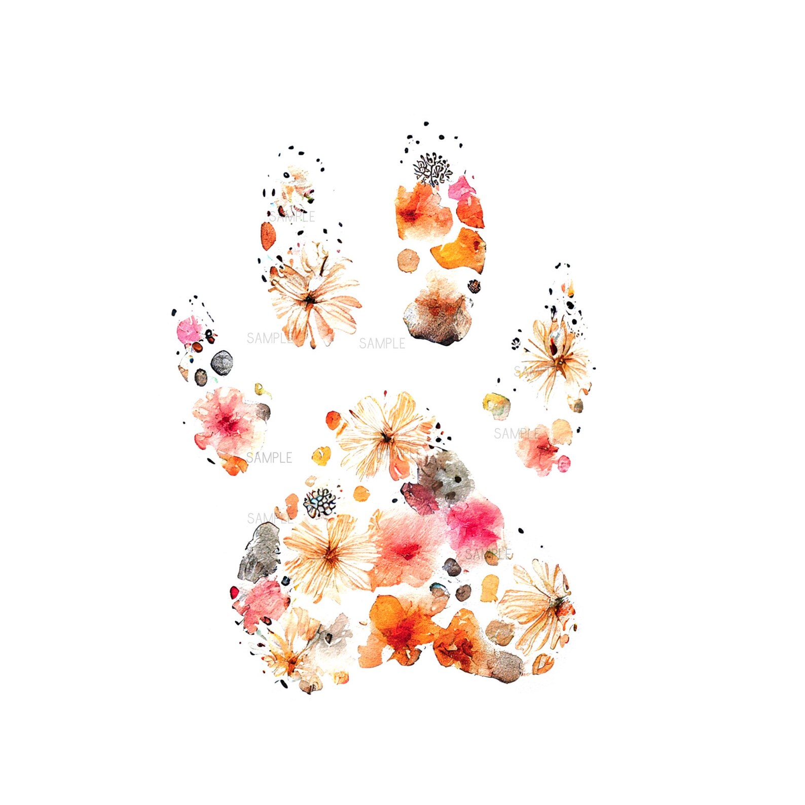 Watercolor Paw Print Dog Paw Print Flower Paw Print Etsy UK