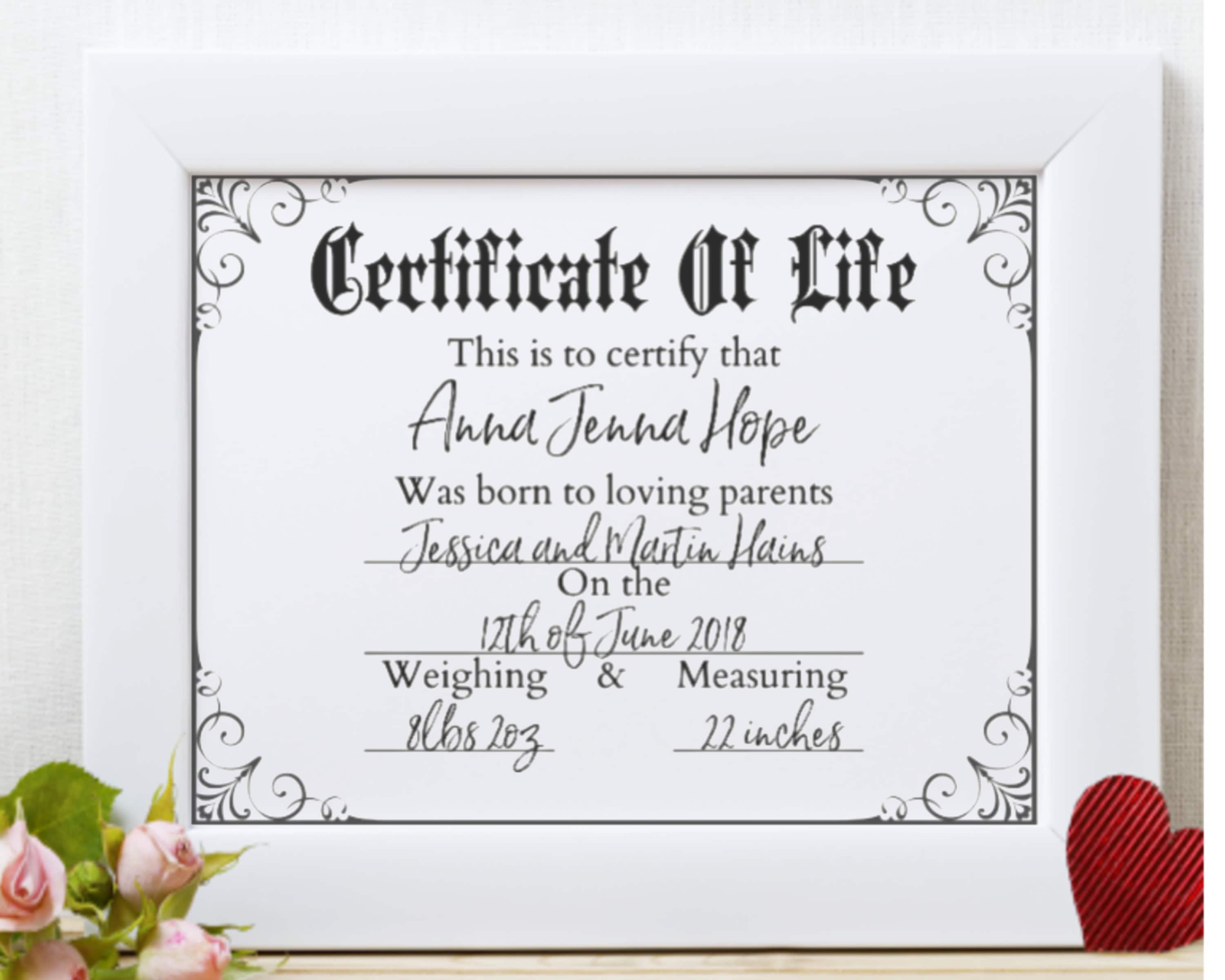 Certificate of life stillbirth miscarriage remembrance | Etsy