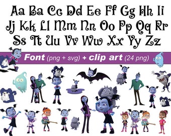 Vampirina font svg + png + 24 clipart png clip art - PNG, digital files, Instant Download