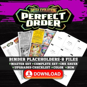 Mega Evolución - Marcadores de posición para carpeta de Pokémon en orden perfecto / Mega Zygarde Dragapult Master Set + Set completo / Descarga instantánea imprimible