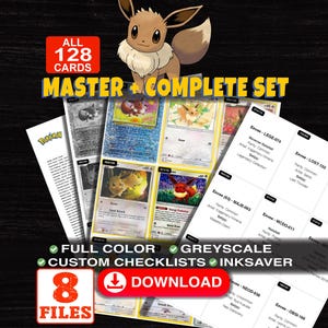 Evoli-Meisterset-Sammelalbum-Checkliste | Alle jemals hergestellten Evoli-Karten | Druckbare Platzhalterblätter & Sammlungs-Tracker | Pokémon-Proxy