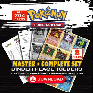 Base Set 1st Edition & Shadowless Pokemon Vintage WOTC Binder Checklist | All 204 Card Variants Tracker | Printable Placeholder Sheets