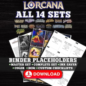 ALL 14 Lorcana Sets - 5,723 Cards - Disney Lorcana Binder Checklist | Master Set Tracker & Card Collector Placeholder Proxies Printable TCG