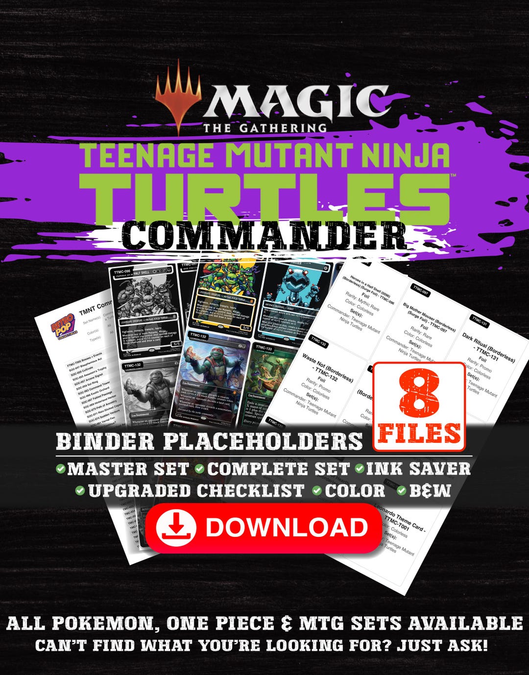 Magic the Gathering Placeholder TCG Set Checklist Printable