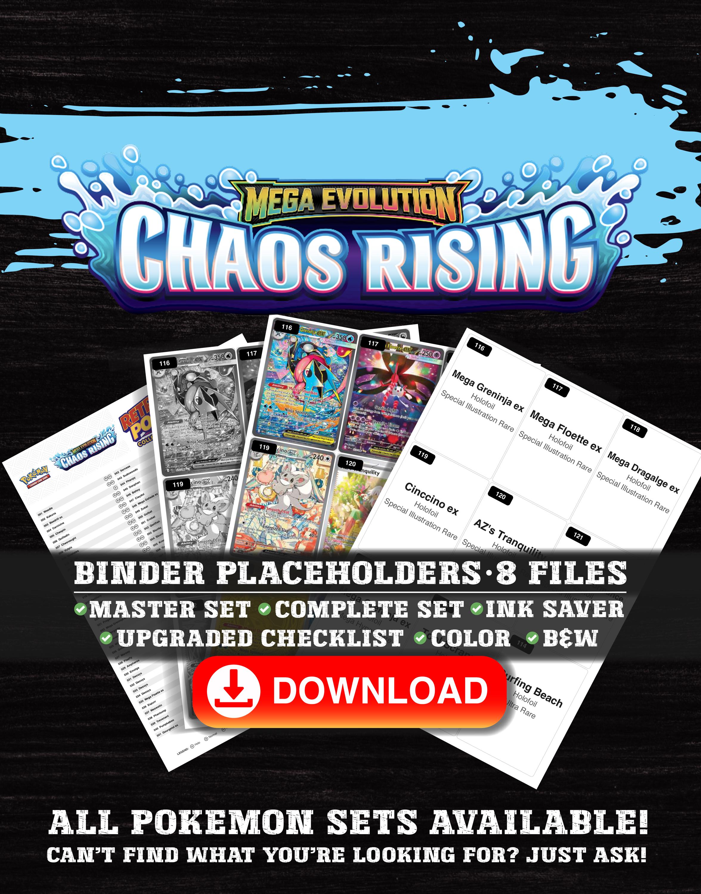 Chaos Rising Pokemon Binder Placeholders | Master Set + Complete