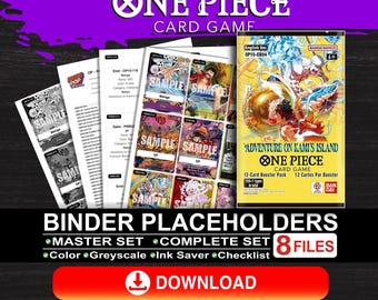 Aventura en la Isla de Kami One Piece Lista de verificación del set TCG para archivador de carpetas Descarga digital imprimible Juego de cartas One Piece Manga de Enel