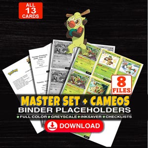 May include: A digital collection of 13 Thwackey trading card binder placeholders featuring full colour, greyscale, and ink-saver versions. The set includes checklists and 8 downloadable files. Text includes ALL 13 CARDS, 8 FILES, MASTER SET + CAMEOS BINDER PLACEHOLDERS, FULL COLOUR, GREYSCALE, INKSAVER, CHECKLISTS, DOWNLOAD, and additional text regarding other card sets.