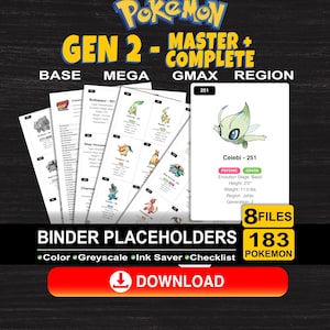 Segnaposto per raccoglitore del set principale di Johto di seconda generazione - Include Mega GMAX e varianti regionali. Chikorita Umbreon Fans Entei Serebii