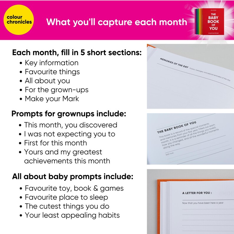 Newborn Baby Memory Book | First Year Milestones Journal | Christening Gift | Baby Keepsake | Pink image 12