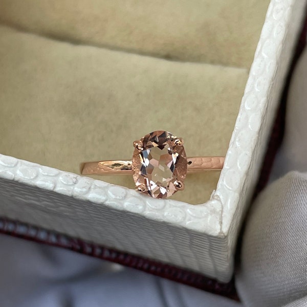 Oval Morganite Art Deco Ring: Sterling Silver Solitaire Engagement Ring