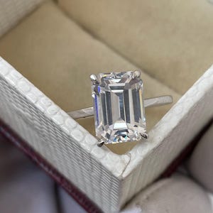 Emerald Cut Moissanite Ring: 925 Sterling Silver Engagement, Wedding, Promise
