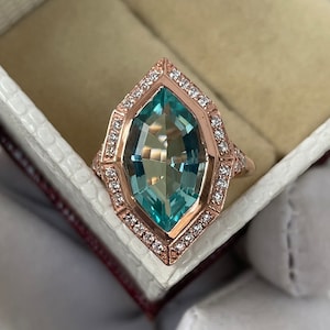 Vintage Lozenge Cut Aquamarine Ring: Sterling Silver Statement Ring