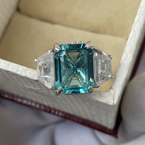 Aquamarine Vintage Ring, Emerald Cut Aquamarine Ring, 935 Sterling Silver, Wedding Ring, Engagement Ring, Promise Ring, Gift for her