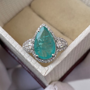 Pear Cut Paraiba Quarz Ring: Sterlingsilber Hochzeit Verlobungsring