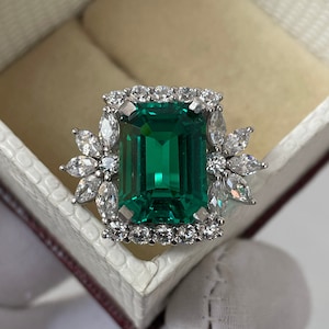Victorian Emerald Cut Engagement Ring for Women | May Birthstone Ring | 925 Sterling Silver Statement Ring | Bridal Jewelry Gift for Her
