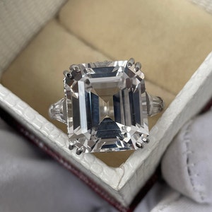 Emerald Cut White Sapphire Ring: Sterling Silver Engagement, Wedding