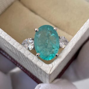 Ethnic Paraiba Tourmaline Ring for Women – Three Stone Paraiba Engagement Ring – Wedding Statement Ring – Bridal Jewelry Gift for Her