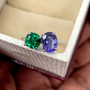 Toi Et Moi Tanzanite Emerald Ring: Sterling Silver Two Stone Engagement