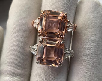 Asscher geslepen perzik-morganietring: sterlingzilver, zirkonia trouwsieraden