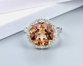 Anillo de zultanita que cambia de color: Joyería de compromiso de oro rosa y plata de ley