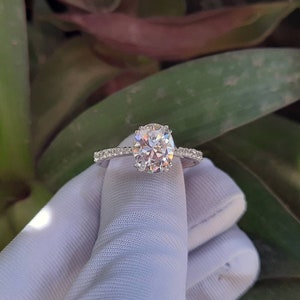 Oval Moissanite Engagement Ring: Sterling Silver Pave Wedding Ring